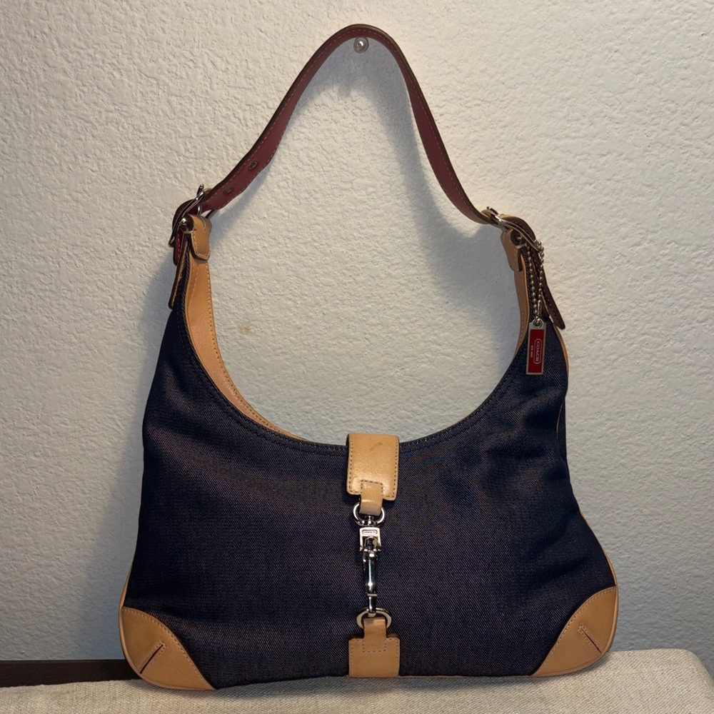 RARE Vintage COACH Y2K Hampton Denim Hobo Shoulder Bag 2002